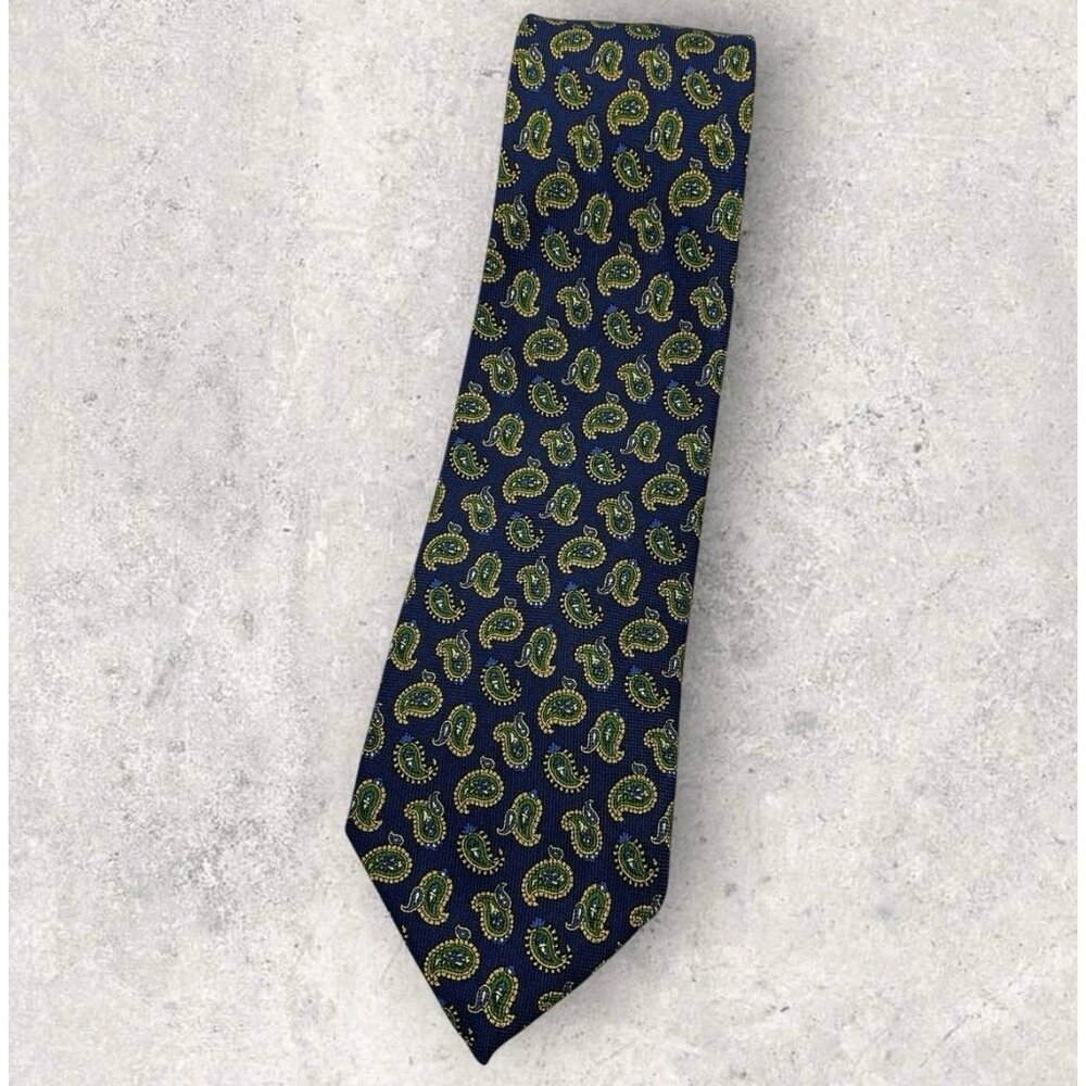 ALTEA Silk Tie ITALY Blue Yellow Green Paisley W:3.7" EUC